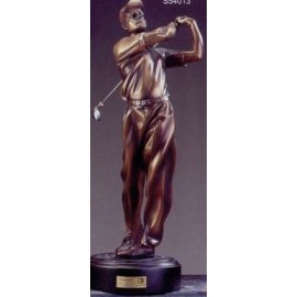 Logo Branded Second Place Golfer Trophy w/Golf Back Swing & Bronze Finish (5"x15")