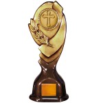 Personalized Stock Classic 12" Trophy with a 2" Cross Coin with Engraving Plate