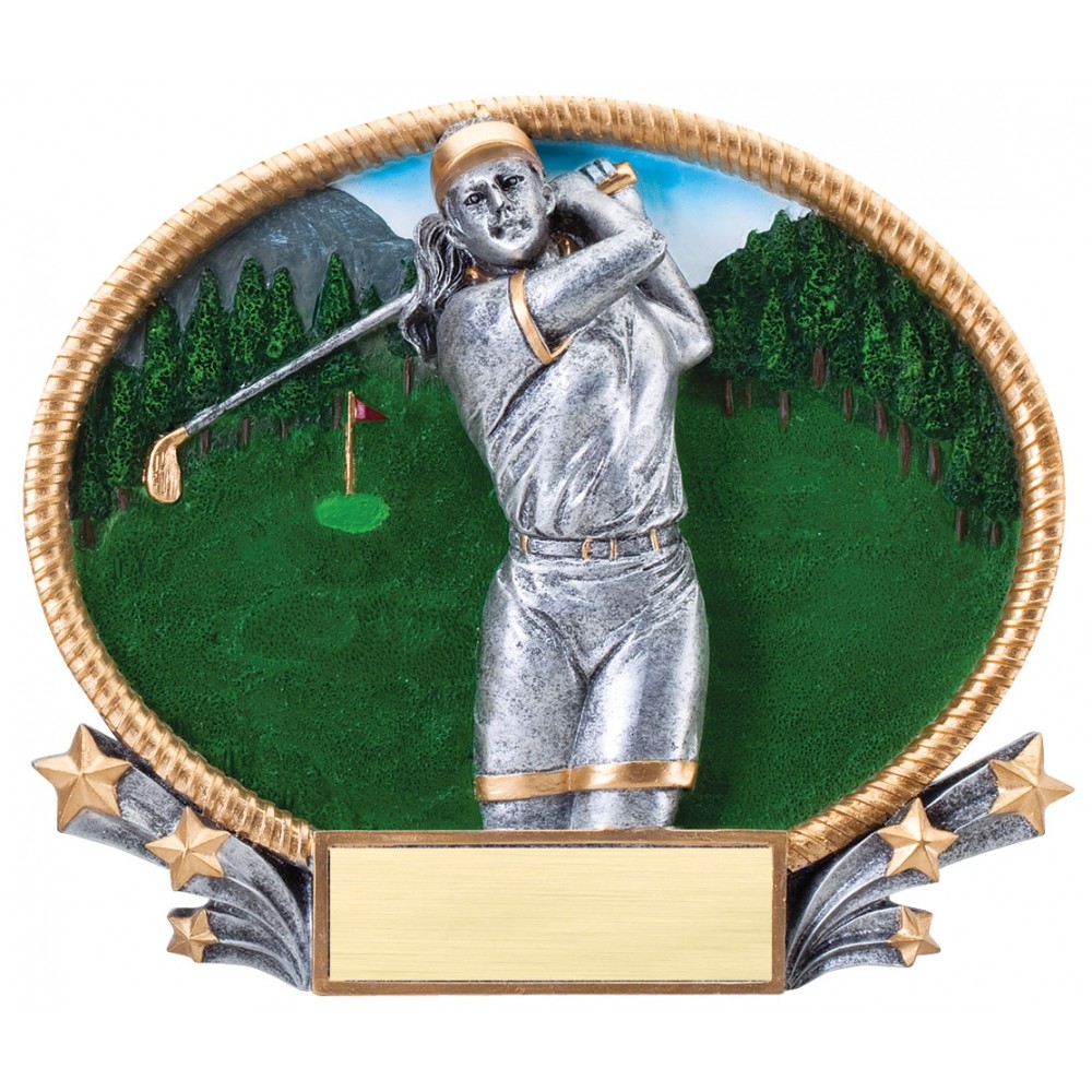 Promotional Golf, Female 3D Oval Resin Awards -Large - 8-1/4" x 7" Tall Promotional Golf, Female 3D Oval Resin Awards -Large - 8-1/4" x 7" Tall