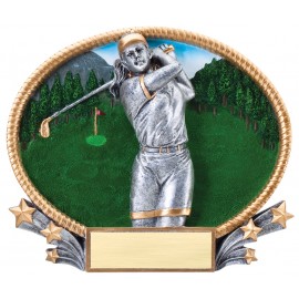 Logo Branded Golf, Female 3D Oval Resin Awards -Large - 8-1/4" x 7" Tall