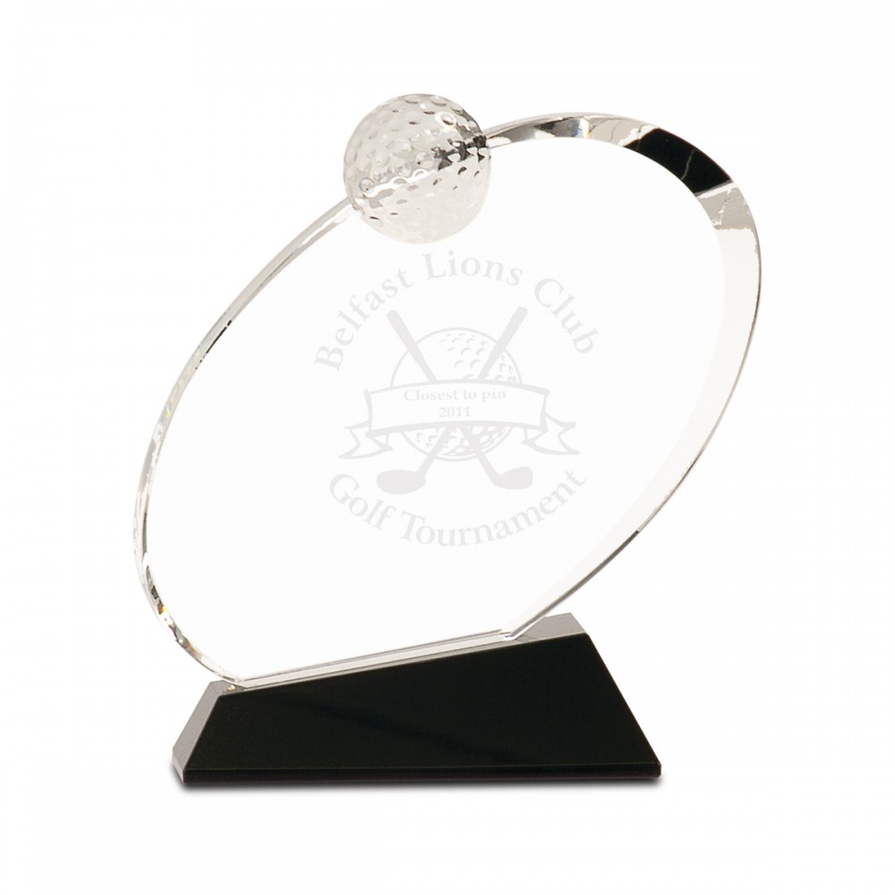 Customized 6" Clear Crystal Oblong Golf Award on Black Crystal Base Customized 6" Clear Crystal Oblong Golf Award on Black Crystal Base