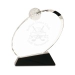 6" Clear Crystal Oblong Golf Award on Black Crystal Base Logo Printed