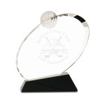 Customized 6" Clear Crystal Oblong Golf Award on Black Crystal Base