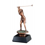 Promotional Golfer, Female - Electroplated Bronze Statue - 13" Tall