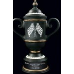 Custom Ceramic Trophy Cup - Black / Gold with Handles & Lid Logo Printed