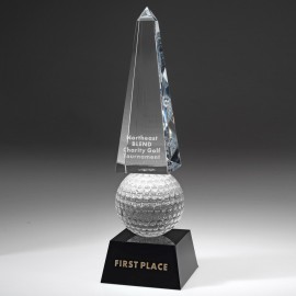9" Crystal Award-Monumental Golf Obelisk Logo Printed
