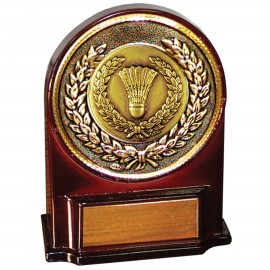 Promotional Stock 5 1/2" Medallion Award With 2" Badminton Coin and Engraving Plate