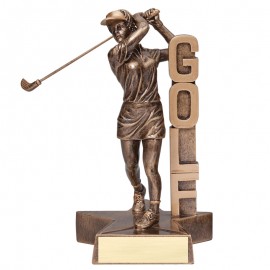 6" Antique Gold Female Golf Billboard Trophy Logo Printed