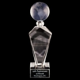 Customized Solid Crystal Engraved Award - 8" medium - Deco Globe