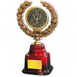 Stock 7" Trophy with 2" US Air Force Coin and Engraving Plate Logo Printed