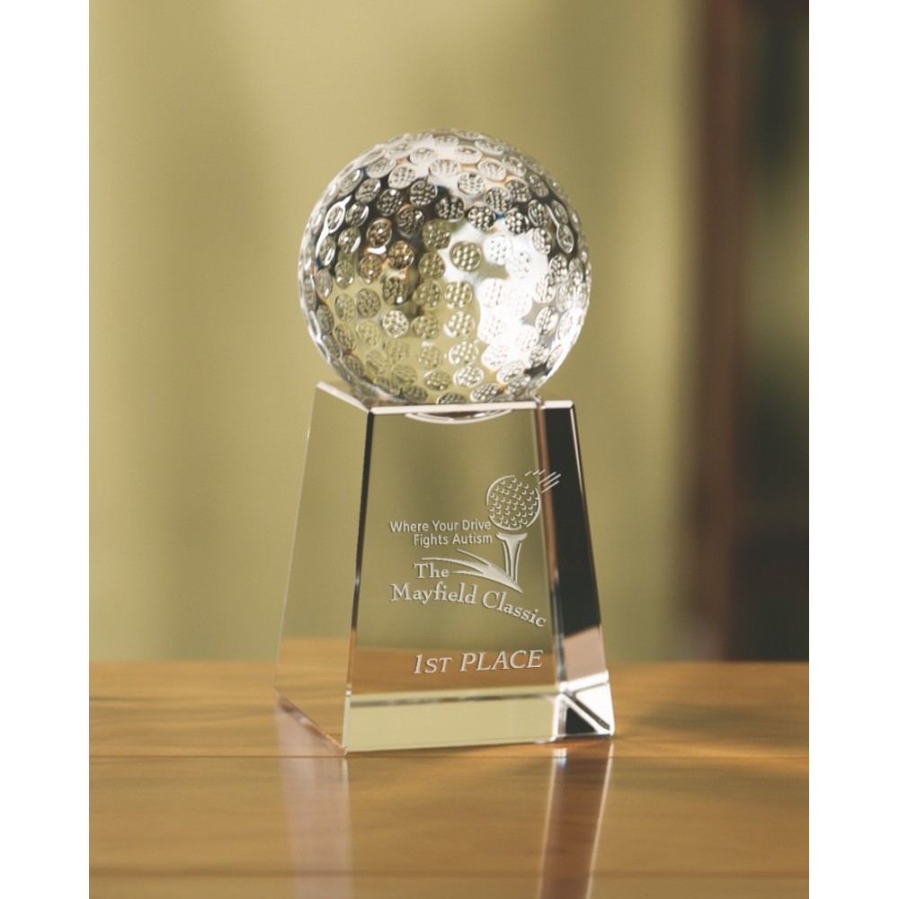 Tee-It-Up Optical Crystal Award w/Base Logo Printed