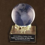 Solid Crystal Engraved Paperweight - 4" - Globe with Diamond Base Logo Printed