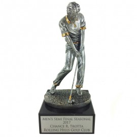 10" Antique Silver Male Golfer Trophy Custom Branded