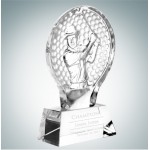 8 1/4" Male Golfer Champion Optical Crystal Molten Glass Award Logo Printed