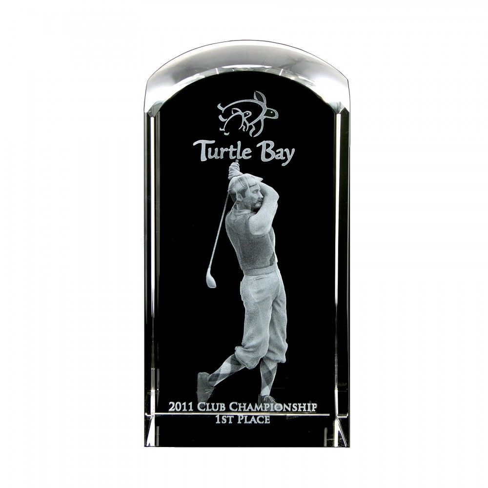 Men's High Definition 3D Crystal Dome Tower Golf Trophy Custom Imprinted Men's High Definition 3D Crystal Dome Tower Golf Trophy Custom Imprinted