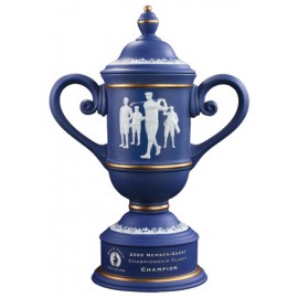 Personalized Men's Vintage Ceramic Golf Cup Trophy - Blue / Gold