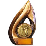 Stock Flame 7" Trophy with 2" Golf Female Coin, Engraving Plate Logo Printed
