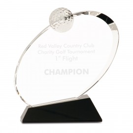 Personalized 7 1/4" Clear Crystal Oblong Golf Award on Black Crystal Base
