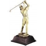 Promotional Majestic Swing Golfer - Female - Gold Metallic 10" Tall