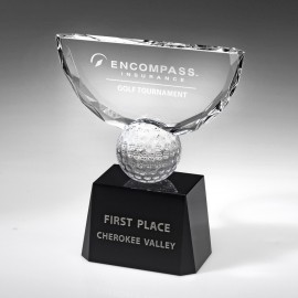 8" Crystal Award-Crowned Golf Trophy Logo Printed