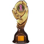 Stock Classic 12" Trophy with a 2" Pink Ribbon Coin with Engraving Plate Logo Printed