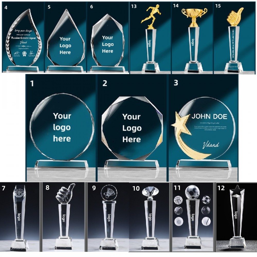 Crystal Award Standing Trophy Logo Printed