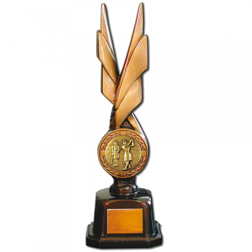 Promotional Stock Phoenix 14" Trophy with 2" Golf Female Coin and Engraving Plate