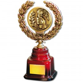 Stock 7" Trophy with 2" Torch & Hand Coin and Engraving Plate Custom Imprinted