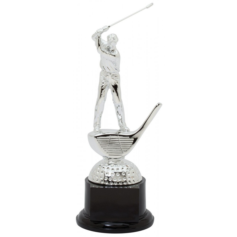 Custom Imprinted Bright Silver Golfer on Black Base - Driver, Male Custom Imprinted Bright Silver Golfer on Black Base - Driver, Male
