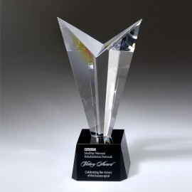 Customized 10" Victory Crystal Award with Black Base