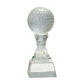 Customized 7 3/4" Crystal Golf Ball On Clear Pedestal Base
