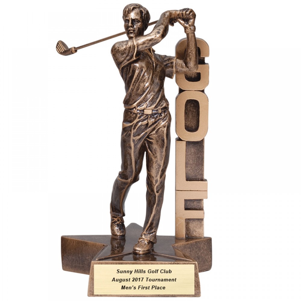 Custom Engraved 6" Antique Gold Male Golf Billboard Trophy