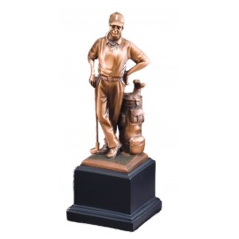 Promotional Golfer, Male Standing with Bag Electroplated Bronze Sculptures - 11" Tall