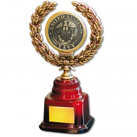 Custom Stock 7" Trophy with 2" US Navy Coin and Engraving Plate