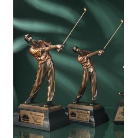 Bronze Resin Golfer Trophy (12") Logo Printed  Bronze Resin Golfer Trophy (12") Logo Printed