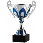 Logo Branded Silver-Blue Metal Pedal Cup on Black Marble Base