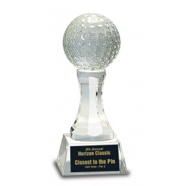 Crystal Golf Ball On 6'' Clear Pedestal Base Logo Printed