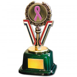 Promotional Stock 7" Trophy with 2" Pink Ribbon and Engraving Plate