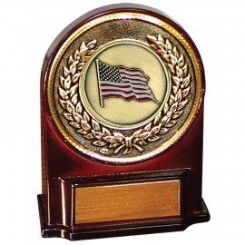 Personalized Stock 5 1/2" Medallion Award With 2" US Flag Coin and Engraving Plate