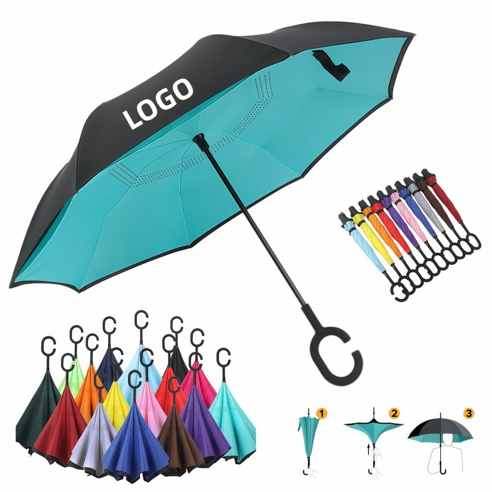 Customized Promotional 42" C Handle Reversible Umbrella