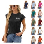 Round Neck Textured Short Sleeve Top for Women Custom Imprinted