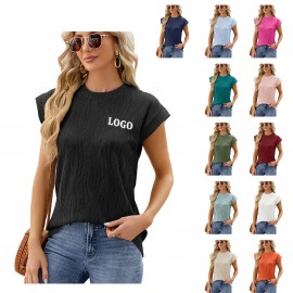 Round Neck Textured Short Sleeve Top for Women Custom Imprinted