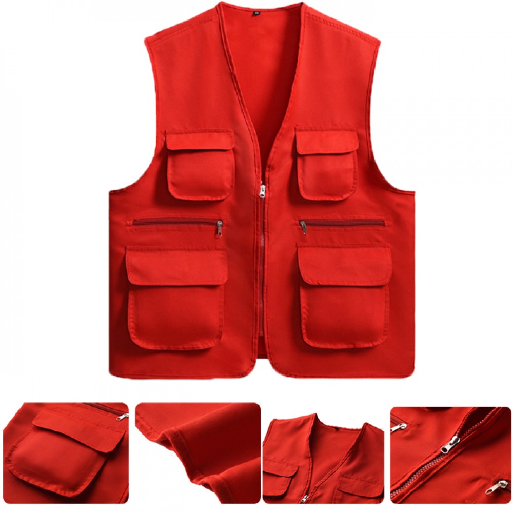 Logo Printed Multi-Pocket Vest Work Clothes