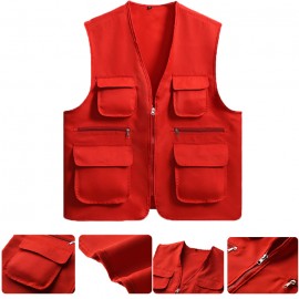 Logo Printed Multi-Pocket Vest Work Clothes