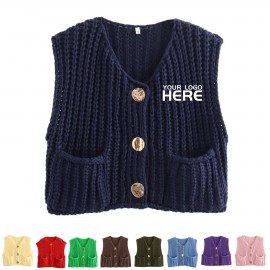 Woman V-neck Knit Vest Custom Branded