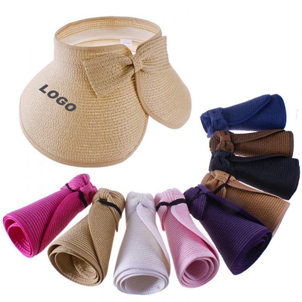 Customized Women's Beach Sun Visor Foldable Wide Brim Roll-up Straw Hat
