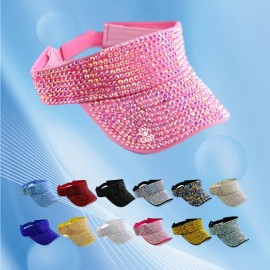 Shiny Rhinestones Sun Visor Adjustable Summer Cap for Glamorous Sun Protection and Style with Logo