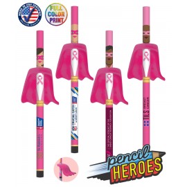 Certified USA Made - Pencil Heroes - Breast Cancer Superhero Pencils with Eraser Capes with Logo