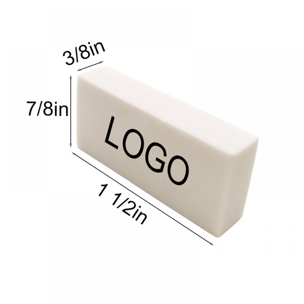 White Rectangular TPR Eraser 1 1/2" x 7/8" x 3/8" Low MOQ with Logo