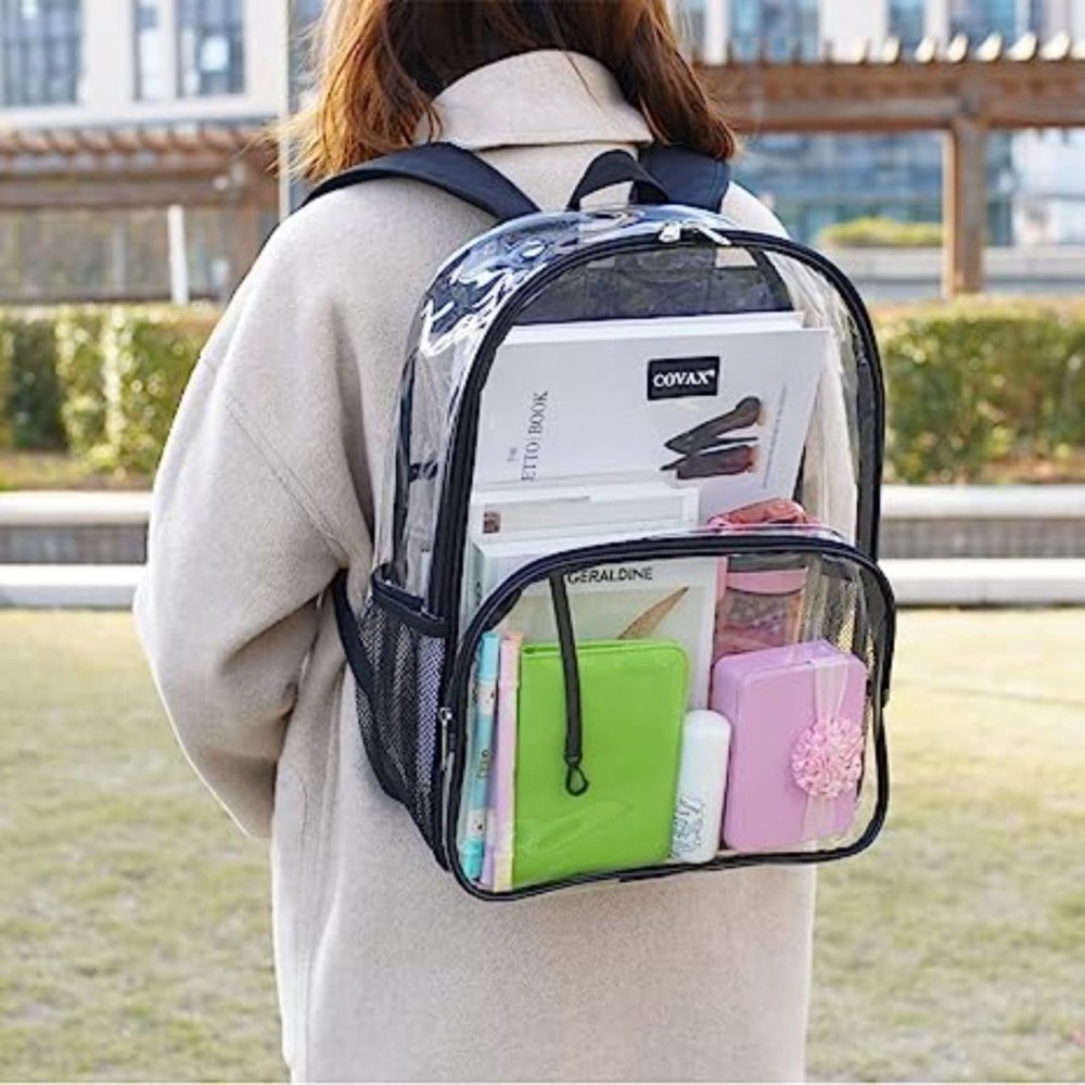 Water-Resistant Heavy Duty Clear PVC Transparent Backpack (16.1"x12.6"x5.5") with Logo Water-Resistant Heavy Duty Clear PVC Transparent Backpack (16.1"x12.6"x5.5") with Logo